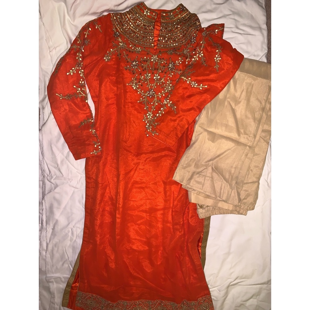 Orange and gold indian suit dress